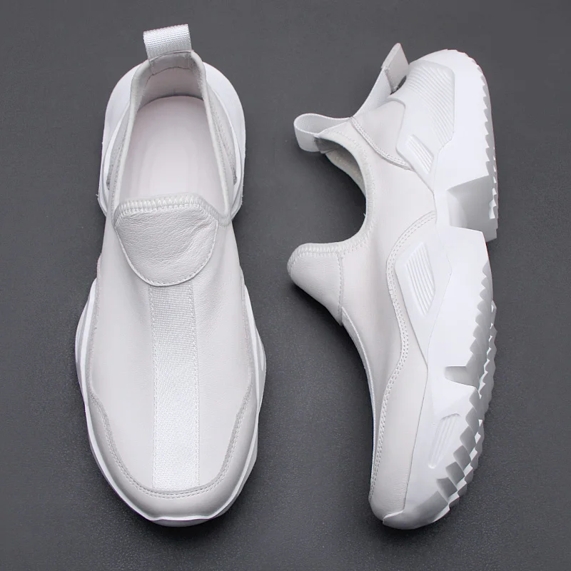 European station spring men\'s shoes sneakers 2024 new lightweight thick sole casual shoes fashion leather breathable board shoes