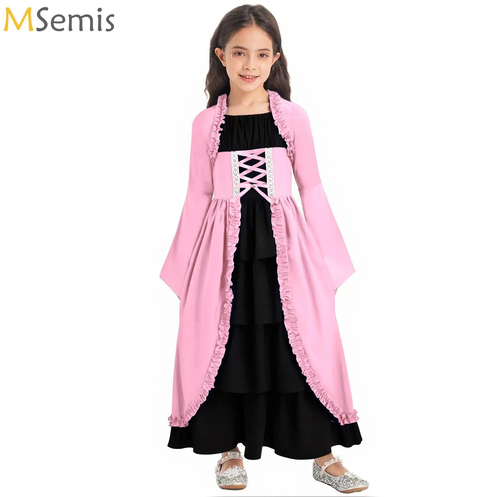 

Historical Girl Dress Medieval Renaissance Princess Gown Costume Ruffled Robe Victorian Maxi Dress Halloween Cosplay Performance