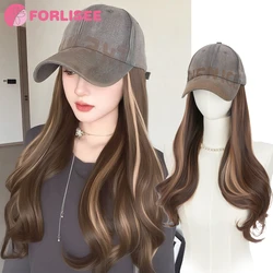 FORLISEE 20Inch Long Wavy Wig Synthetic Wig Vintage Cowboy Hat Extensions Hat Wigs Cold Brown Adjustable Hairpiece for Women