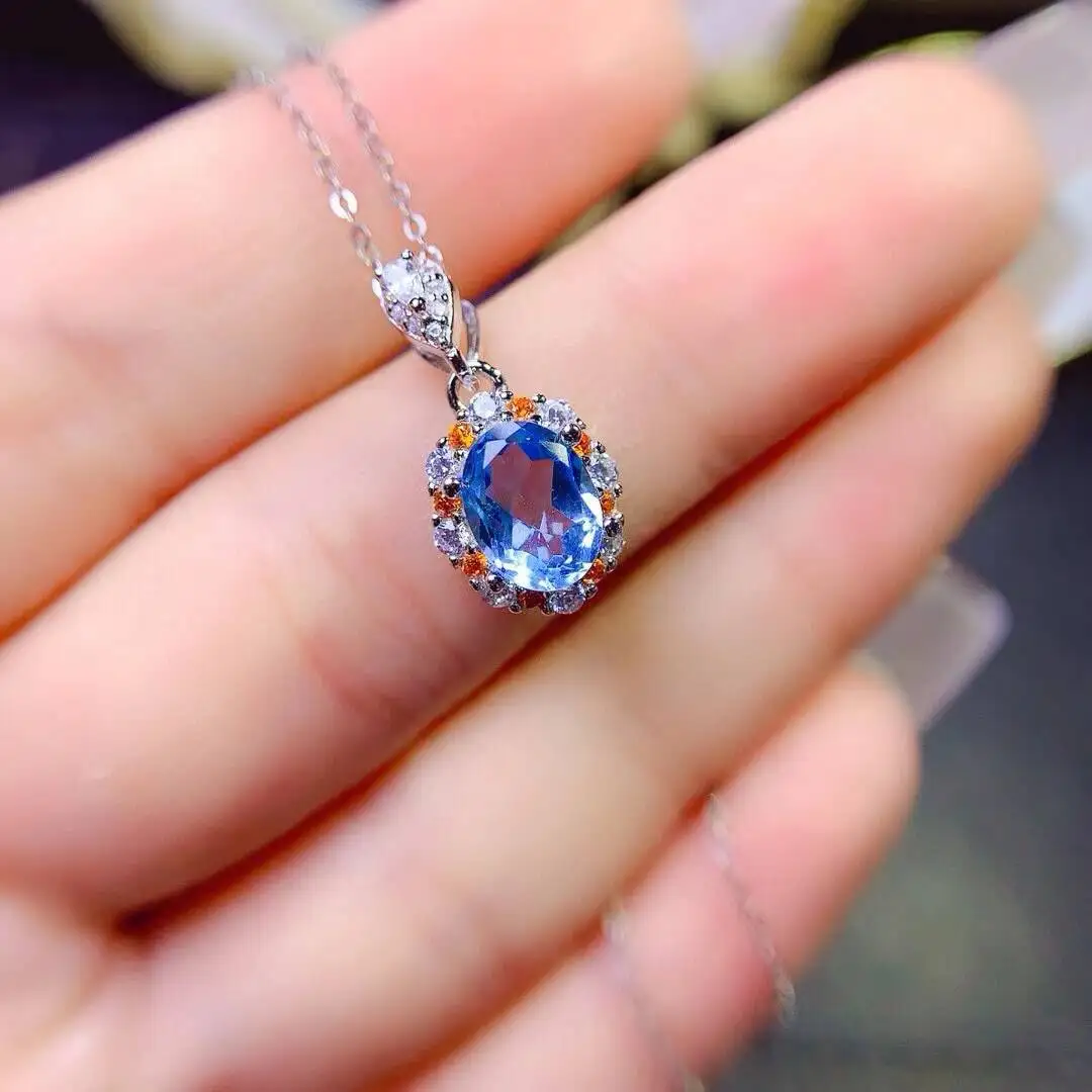 KJJEAXCMY New style Jewelry Natural Women's Topaz Pendant 925 silver inlay Colorful and splendid High clarity supports detection