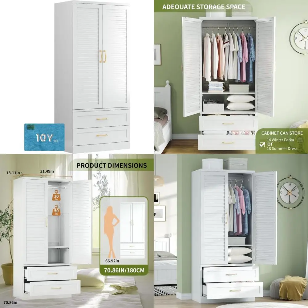 Armadio moderno indipendente in acciaio con cassetti e asta sospesa per soluzioni di archiviazione per la camera da letto