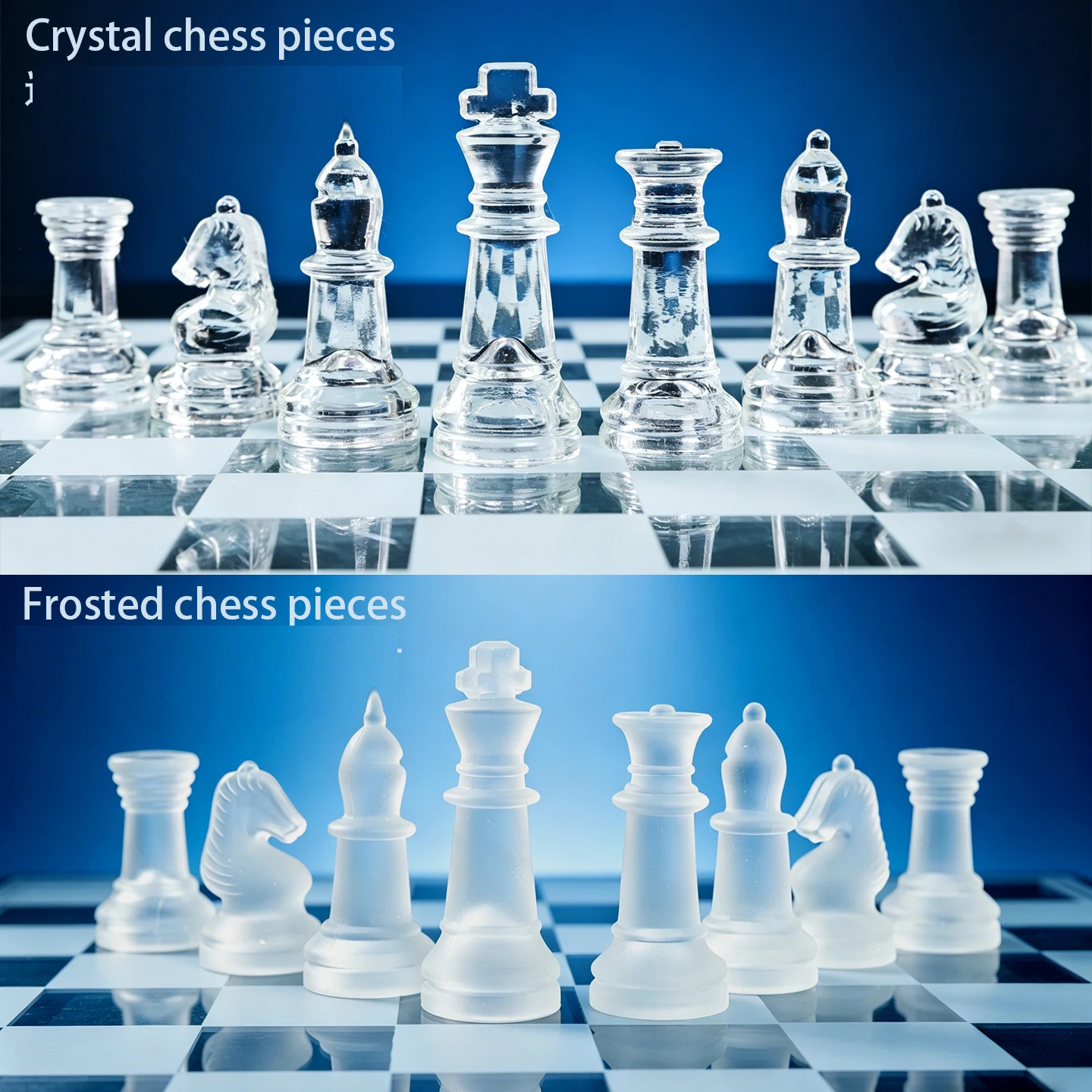 High Quality Glass Chess Set, Transparent Crystal Finish, Educational Competitive Game, Kids Gift, 16