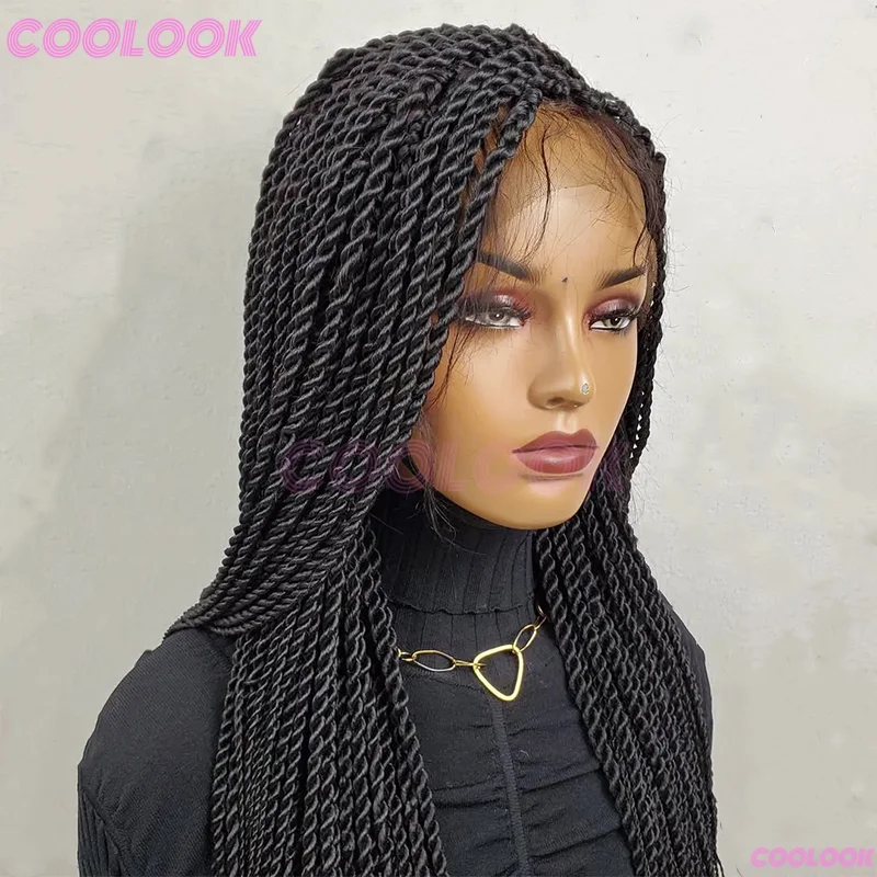 

Сенегальские завитки, косы, кружевные парики, синтетические плетеные парики без узлов для чернокожих женщин, полная кружевная передняя коса, африканский парик