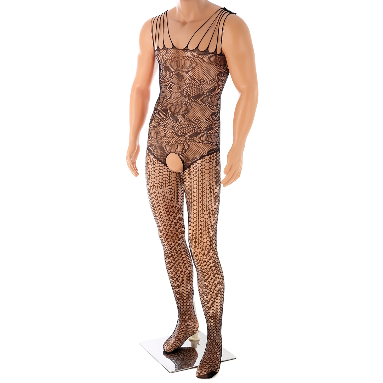 CLEVER-MENMODE جوارب طويلة شبكية جوارب جمبسوت من الدانتيل شبكة الملابس الداخلية مثير السباغيتي كروسدرينج الوثن المثيرة شفافة #4