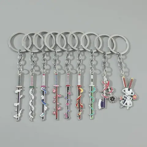 Porte-clés épée Demon Slaye Anime, mini collection Katana japonais, clé souvenir, décor pendentif épingle en émail, cadeaux exquis
