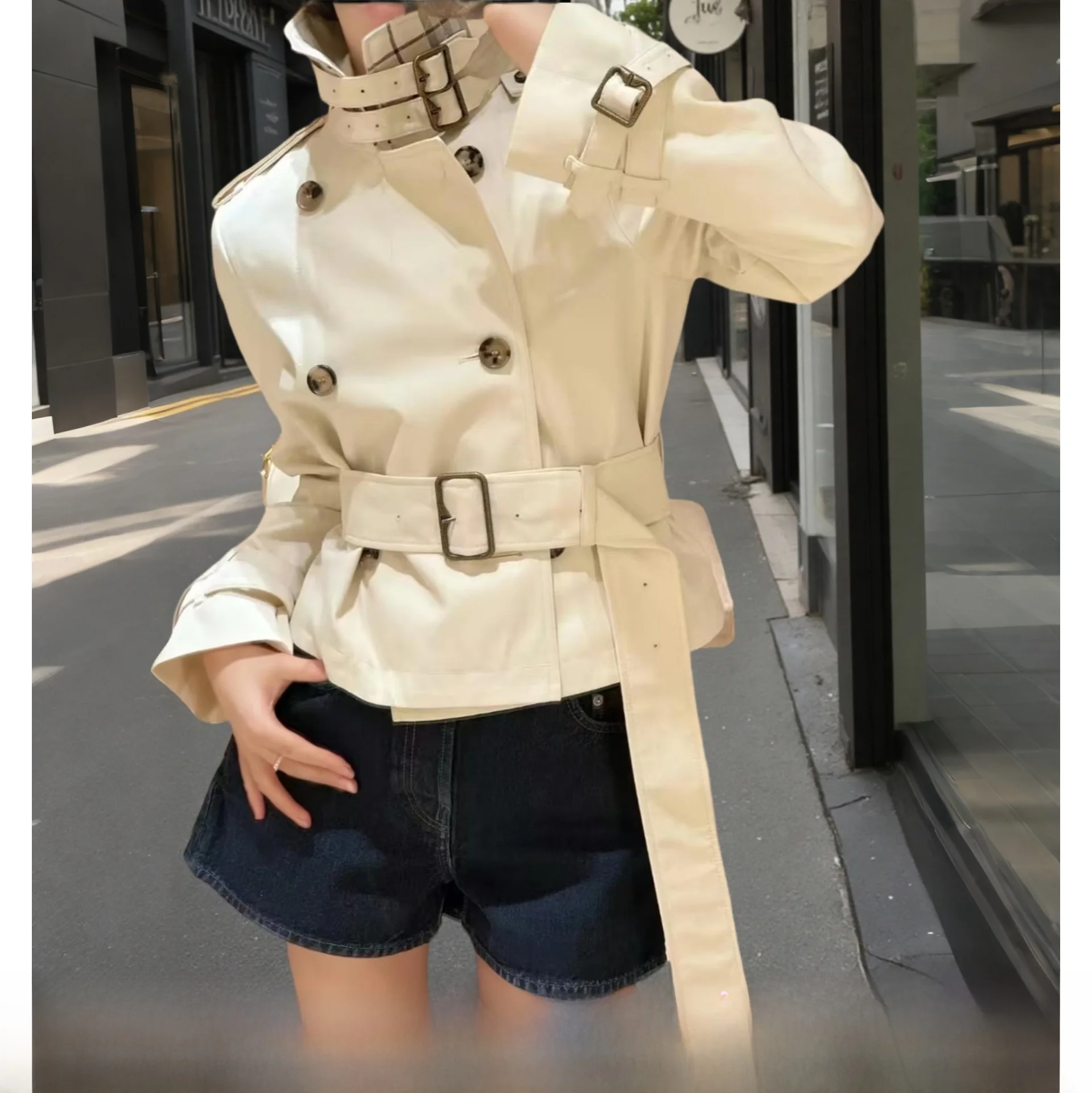 UK Style Short Length Windbreaker Women's Jacket Irregular Hem Stand Collar Long Sleeve Commute Polyester Fiber Coat
