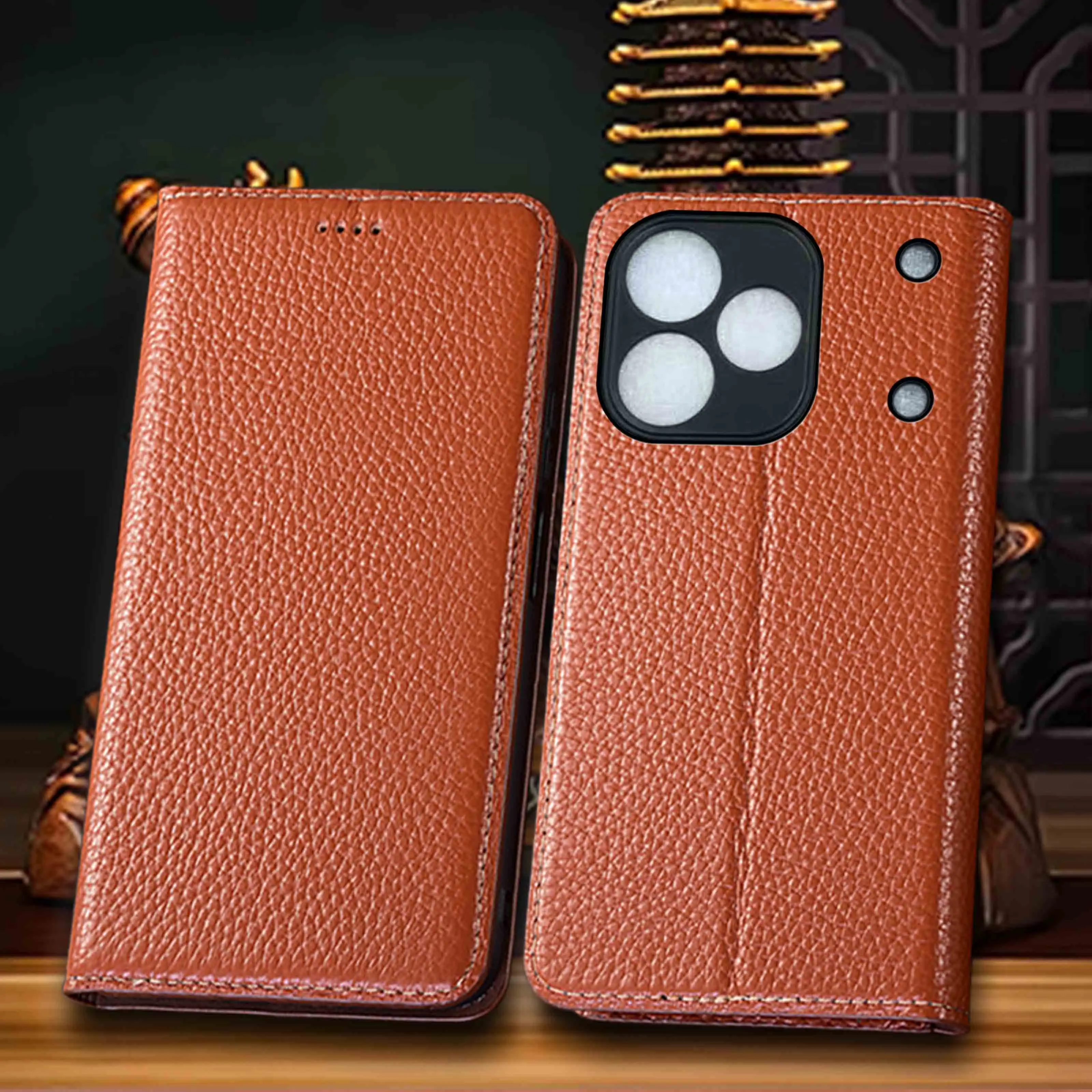 

Magnet Genuine Leather Flip Wallet Phone Case Cover On For Realme Note 80 15 16 Pro Plus Large Lychee Pattern Of Cowhide No-Slip