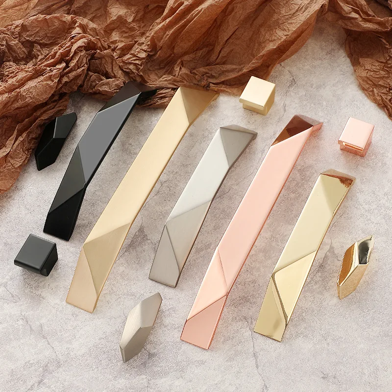Polygonal Cabinet Door Handle Simple Windbreaker Cabinet Door Zinc Alloy Handle Matte Black Drawer Gold Cabinet Door Single Hole