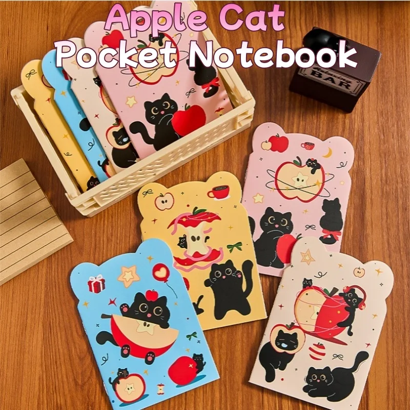 Adorable Apple Cat Pocket Notebook High-Aesthetic Cartoon Memo Pad for Students Portable Reward Gift Stationery Bulk Pack