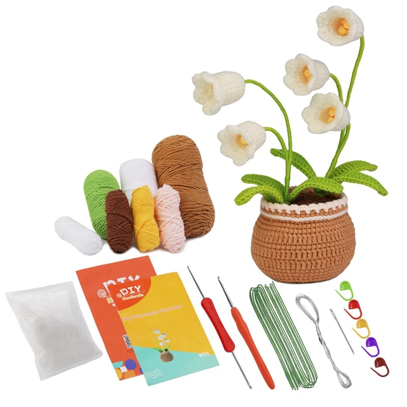 Kits de crochê para iniciantes, Kit de crochê, Plantas maiores em vasos como Mostrado com Vídeo Tutoriais passo a passo