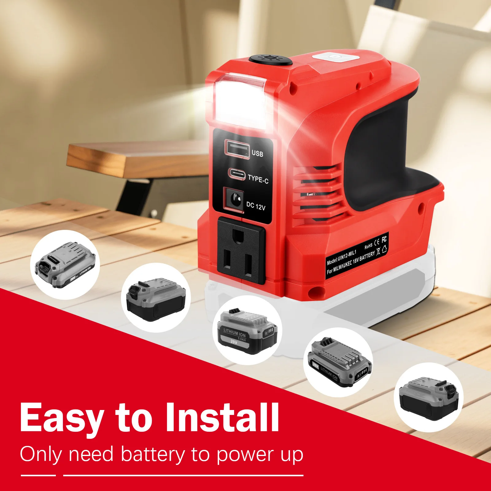 220W Power Inverter DC 18V-21V To AC 220V for Makita for Milwaukee for Einhell for DeWalt for Bosch USB Type-C DC Port Output