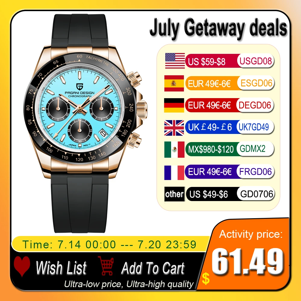 

PAGANI DESIGN Mens Stop Watch Chronograph Luxury Quartz Watches For Man Japan VK63 Wristwatches Stainless Steel Waterproof Clock