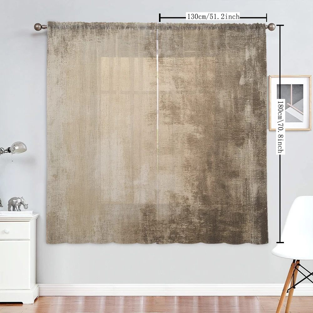 2Pcs Brown Retro Graffiti Pattern Printed Home Decoration Window Screen Suitable For Coffee Shops, Restaurants, Bedrooms