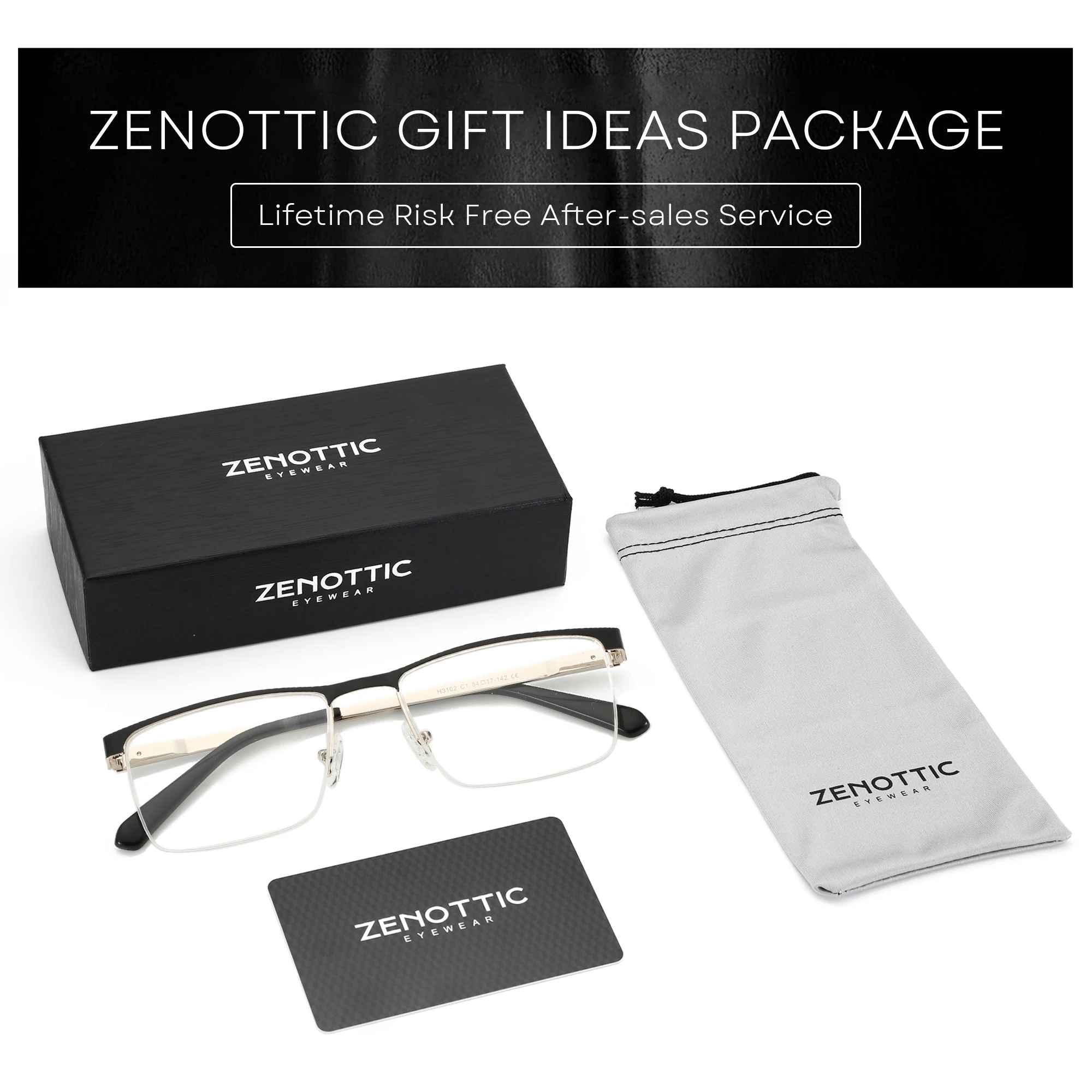 ZENOTTIC Men Square Optical Glasses Frame Fashion Business Eyewear Non-Prescription High-quality Metal Eyeglasses H3102