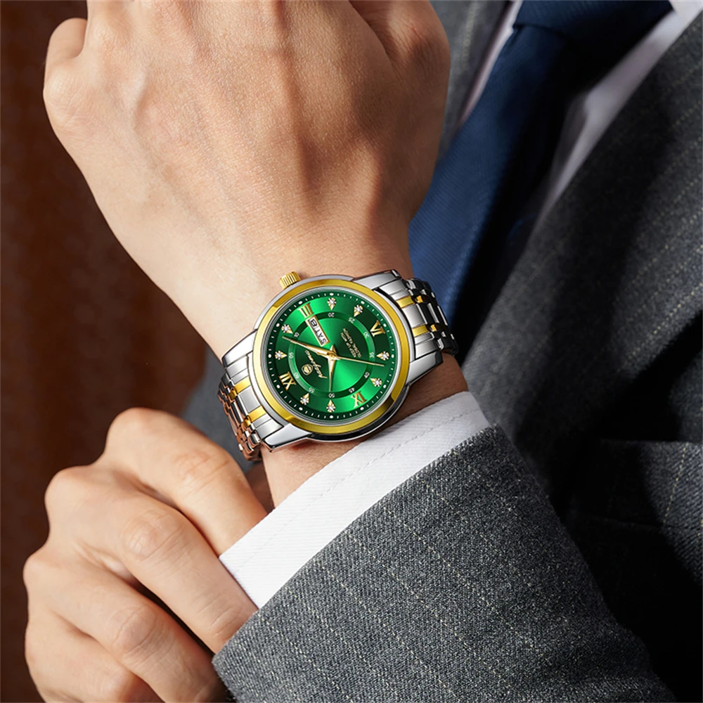 PAAZOMU رجل الأعمال ساعة اليد تاريخ كرونوغراف مقاوم للماء مضيئة ساعة رجالية فاخرة الفولاذ المقاوم للصدأ كوارتز ساعات رجالية ذكر