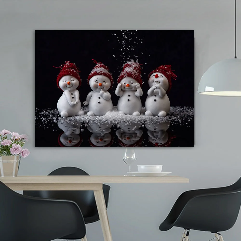 

Christmas Themed Poster Printed, Cute Snowman Mirrored Canvas Wall Art, Holiday, Christmas Decoration