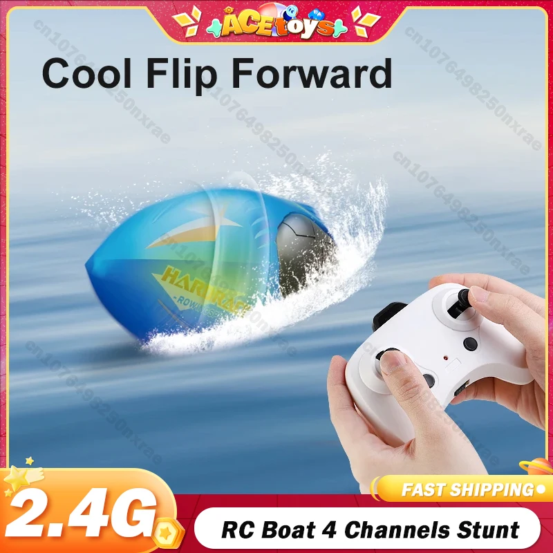 RC Boat 4 Channels Stunt Electric Remote Control Speedboat 2.4GHz High Speed Racing Ship Model Toys Waterproof RC Boat Toys