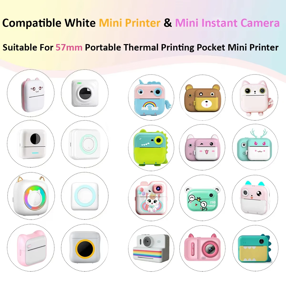 57x25mm Colorful Thermal Sticker Paper Roll Self Adhesive Compatible for Instant Print Mini Camera Craft Gift Tag