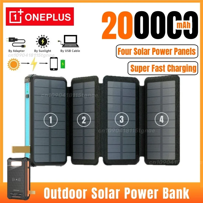Oneplus Solar Power Bank 200000mAh Fast Solar Charging With 4Solar Panel External Battery Outdoor Backup Power For Iphone Xiaomi