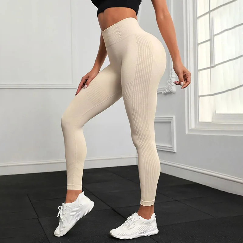 Women Elastic Slim Leggings Knited Fitness Tights Seamless High Waist Hip Lift Gym Trainning Running Fashion Yoga Tights