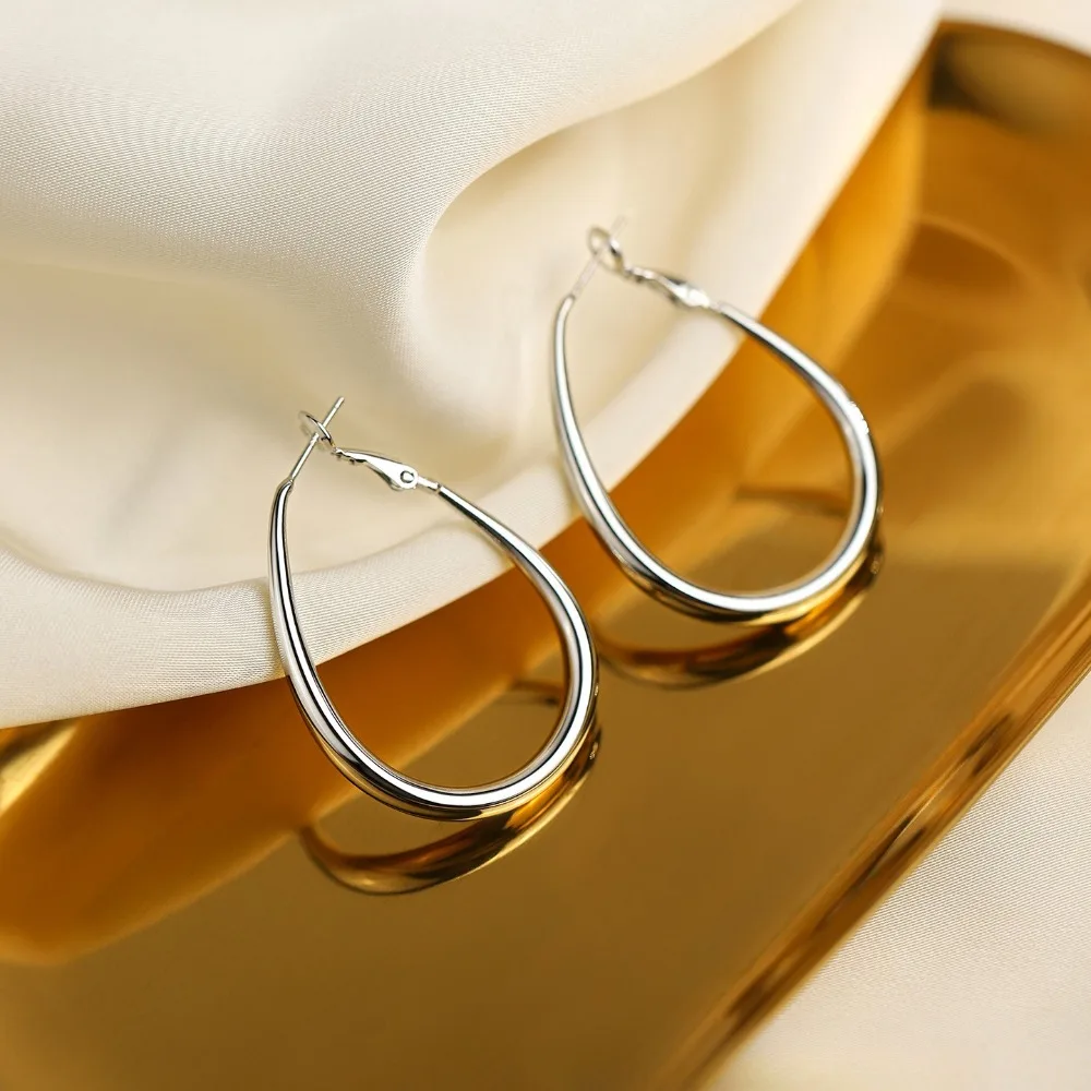 Minimalism Personality 925 Sterling Silver Smooth Surface Large Circle Earrings for Women Trendy Hoop Earrings Jewelry Accessory