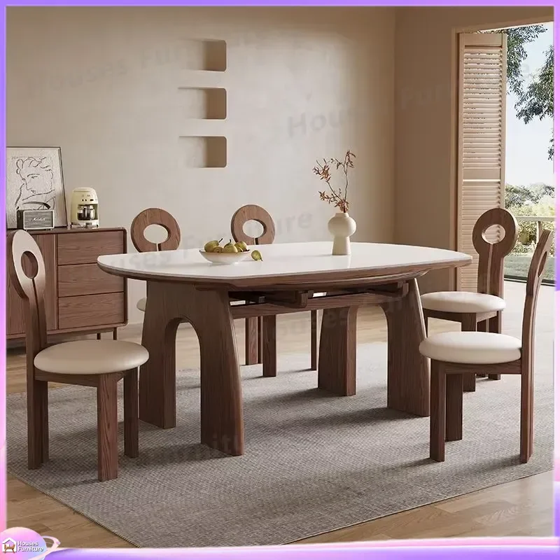 Foldable Round Dining Table with Rotating Base Sintered Stone Top Space Saving Collapsible Table for Small Apartments Outdoor