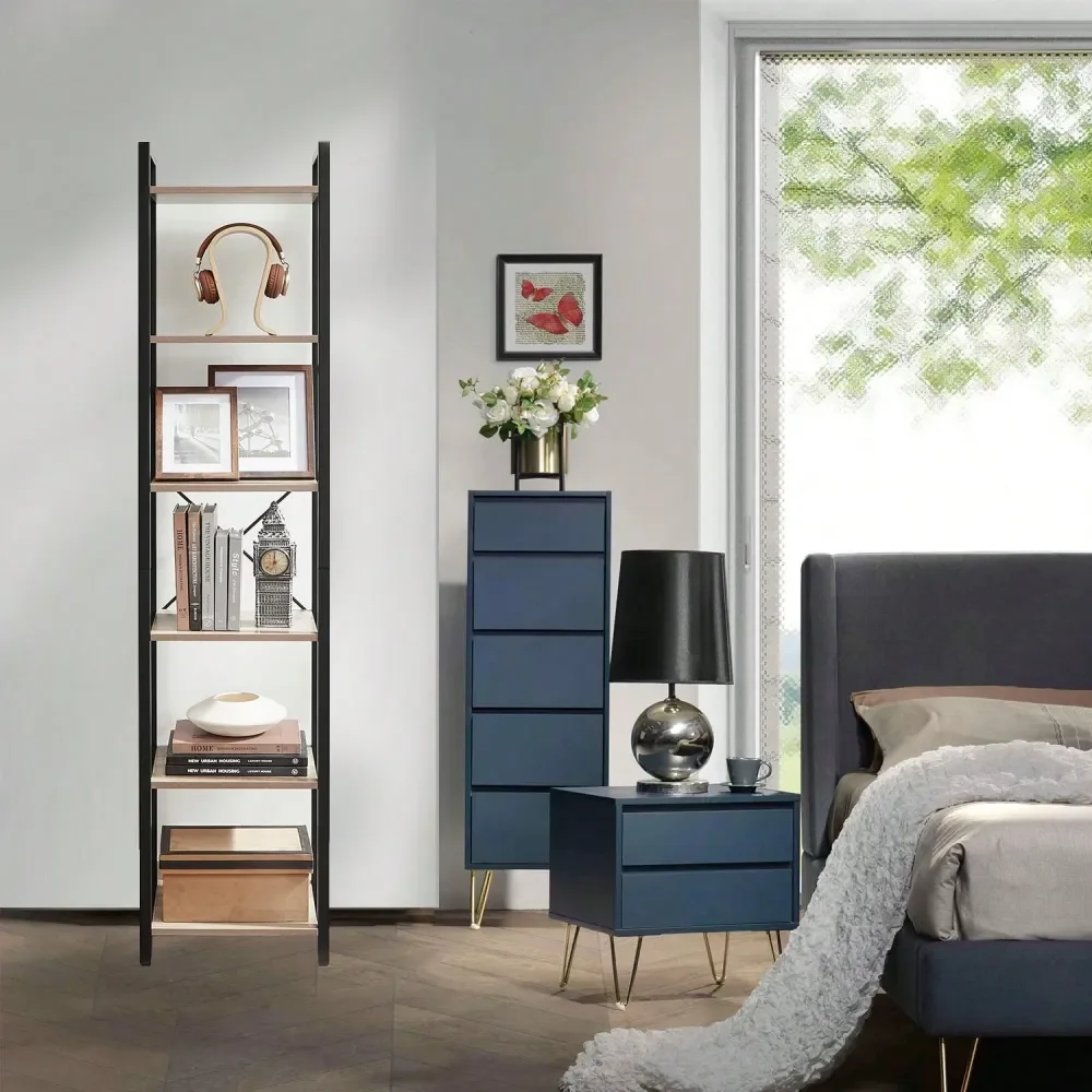 

Tall 6Tier Narrow Bookshelf, Skinny Bookcase With Steel Frame For Living Room, Home Office, Study Industrial Style, 11.8 X 15.7