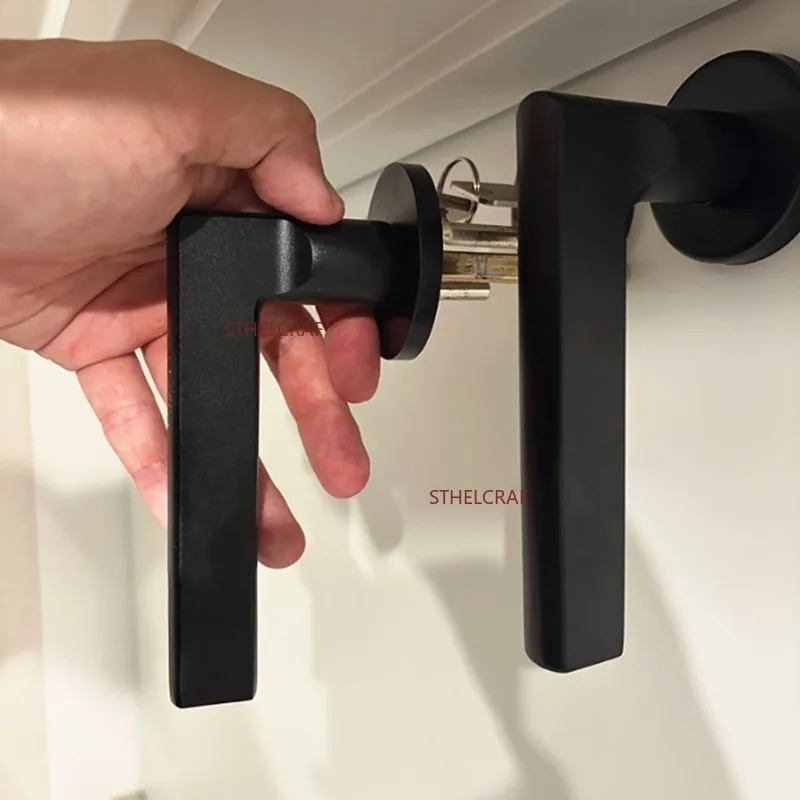 1 Pair Black Split-lock Silent Handles Bedroom Wooden Door Knobs Indoor Door Handle Replacement Hardware Component
