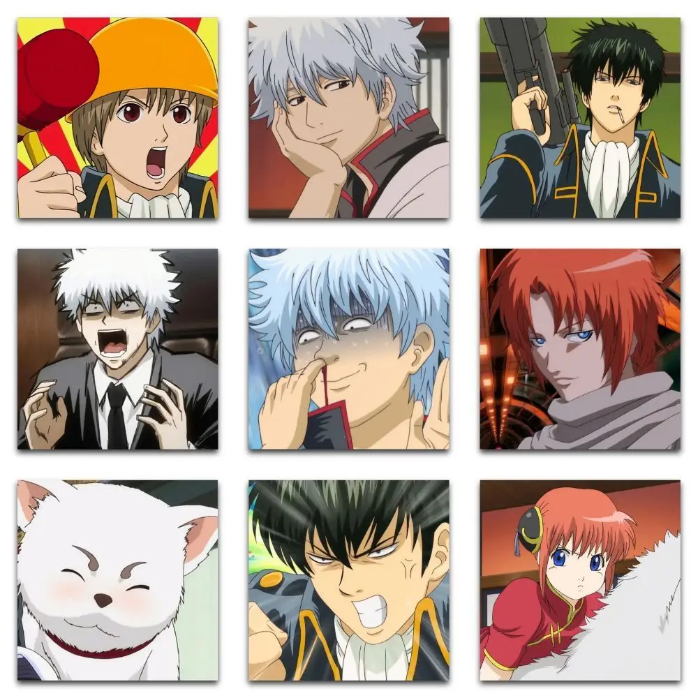 Figuras de acción de Anime Gintama Gintoki Kagura Hijikat, conjunto de 59 Uds., versión Q, pegatinas para teléfono móvil de dibujos animados, juguetes de regalo para niños