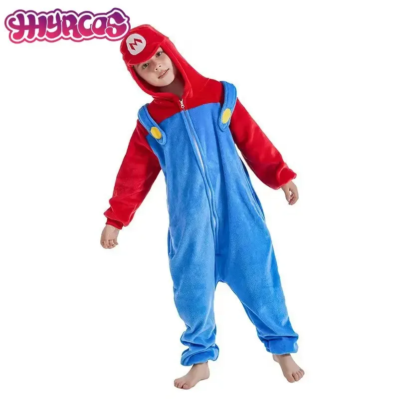 

a7d@Flannel Zipper New Red Green Super Brother Kigurumi Adult Onesie Cartoon Pajama Animal Halloween Funny Jumpsuits Hooded Pyja