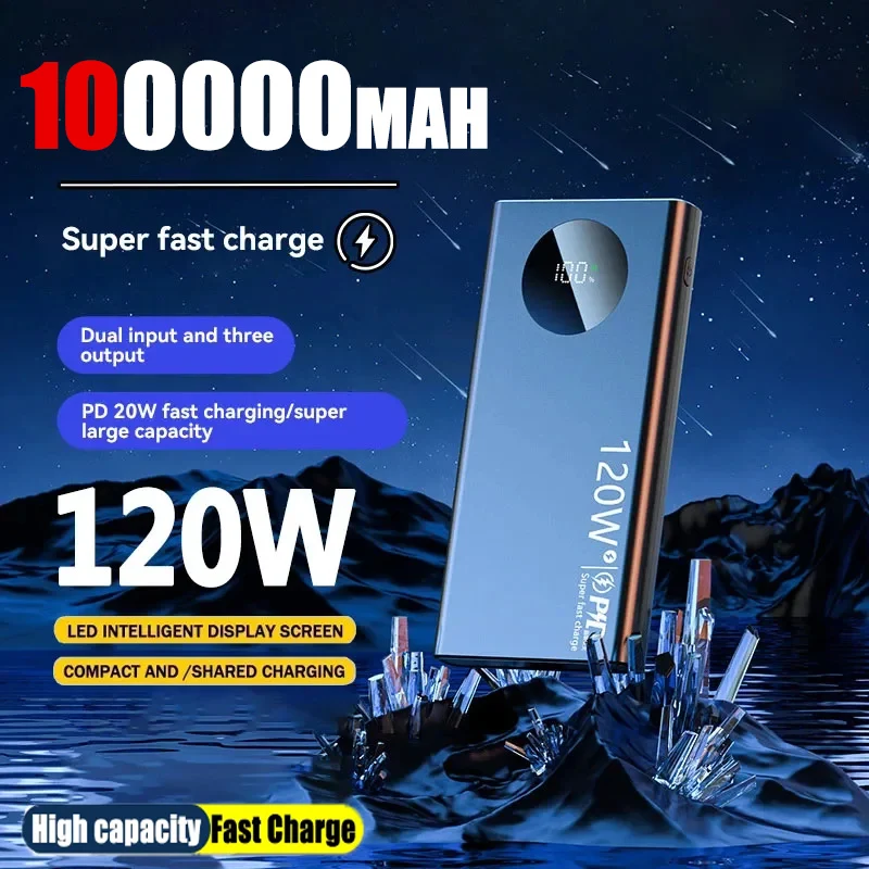 100000mah Power bank 120W Super Fast Charge Ultralarge Capacity Digital Display Mobile Power External Battery For Iphone Xiaomi