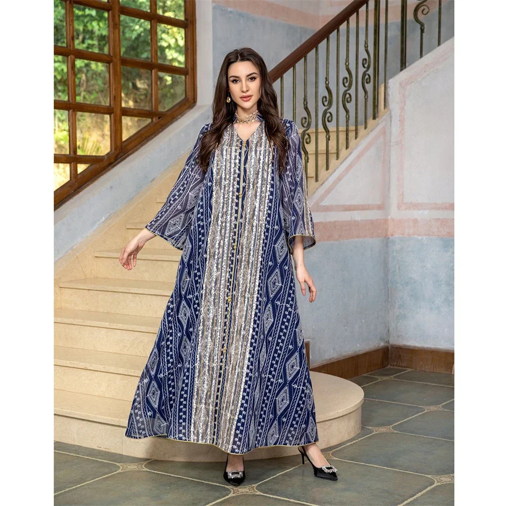 Ramadan Robe femmes robes paillettes broderie diamant Robe de soirée dubaï Abaya caftan musulman Eid Djellaba Kebaya Jalabiya