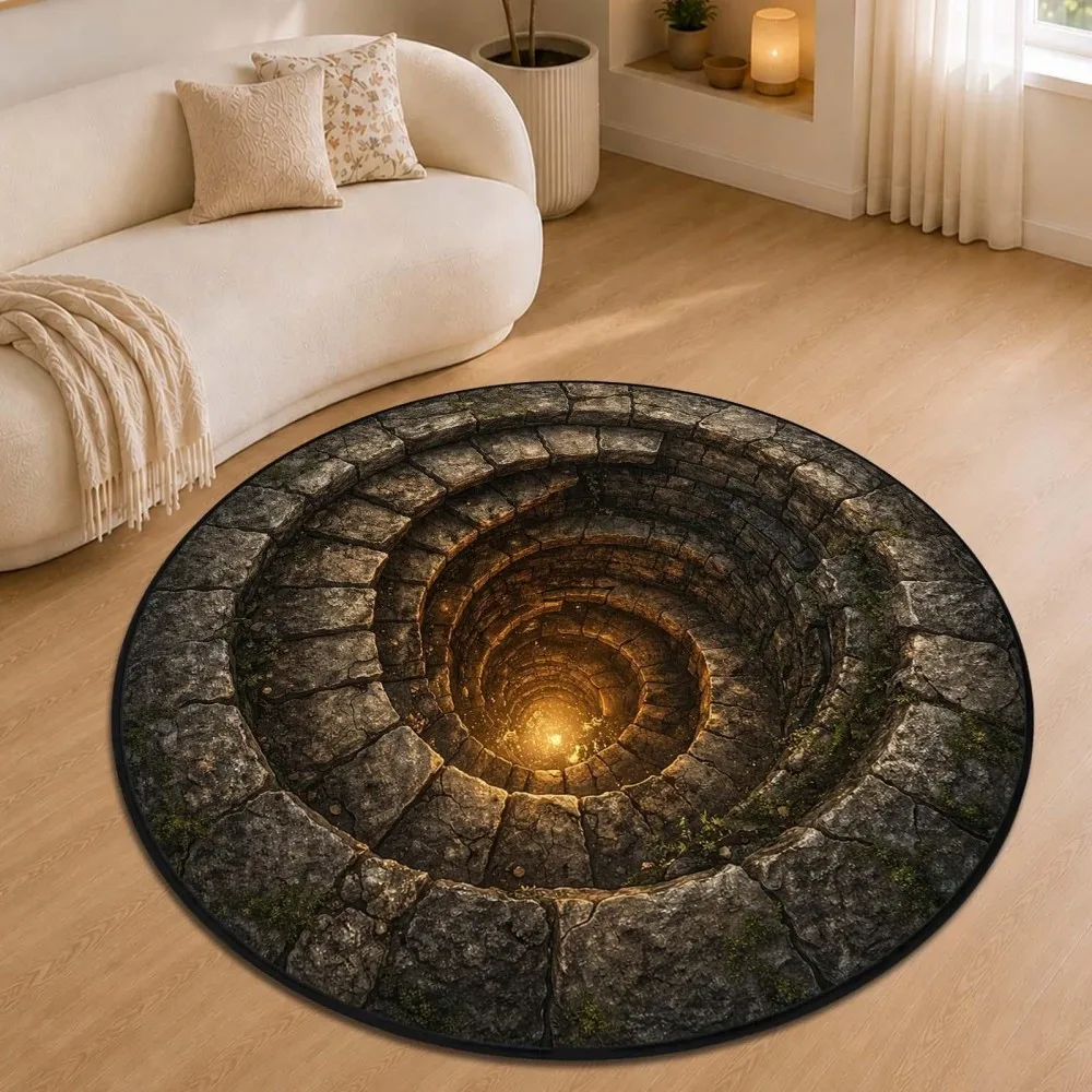 Bottomless Pit Round Carpet Optical Illusion Black Hole Area Rug For Living Room Sofa Bedroom Bedside Hallway Home Decor