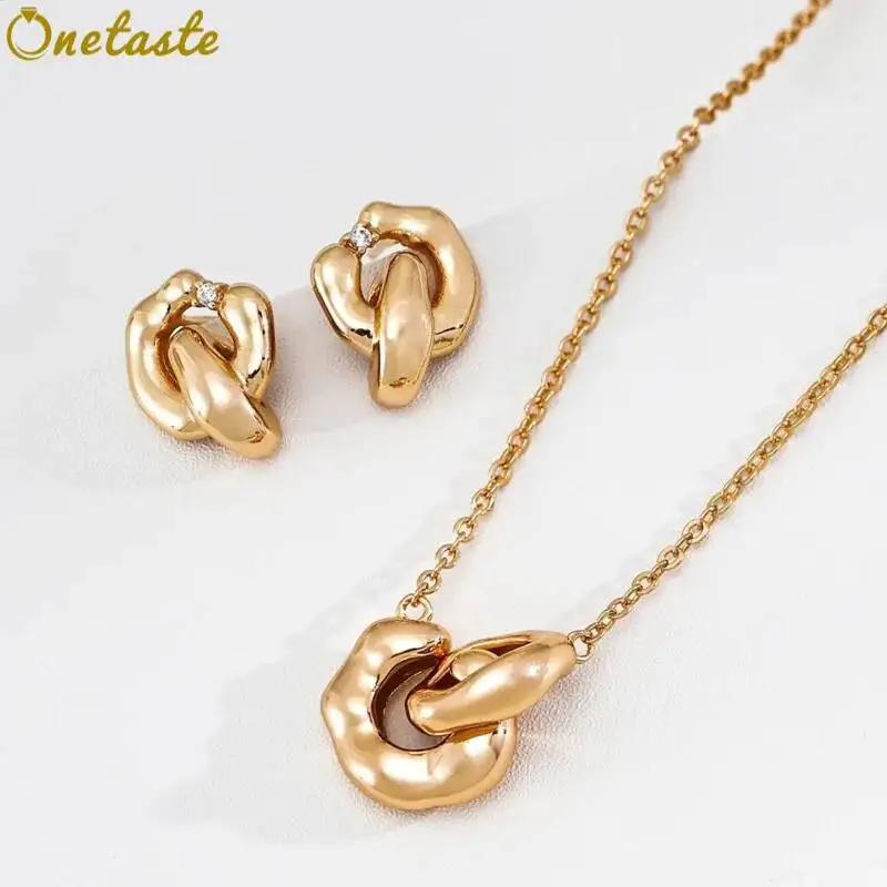 925 Sterling Silver Interlinked Duo Circle Charms Jewelry Sets With Pendant Necklace And Stud Earrings Women Dainty Trendy Gift