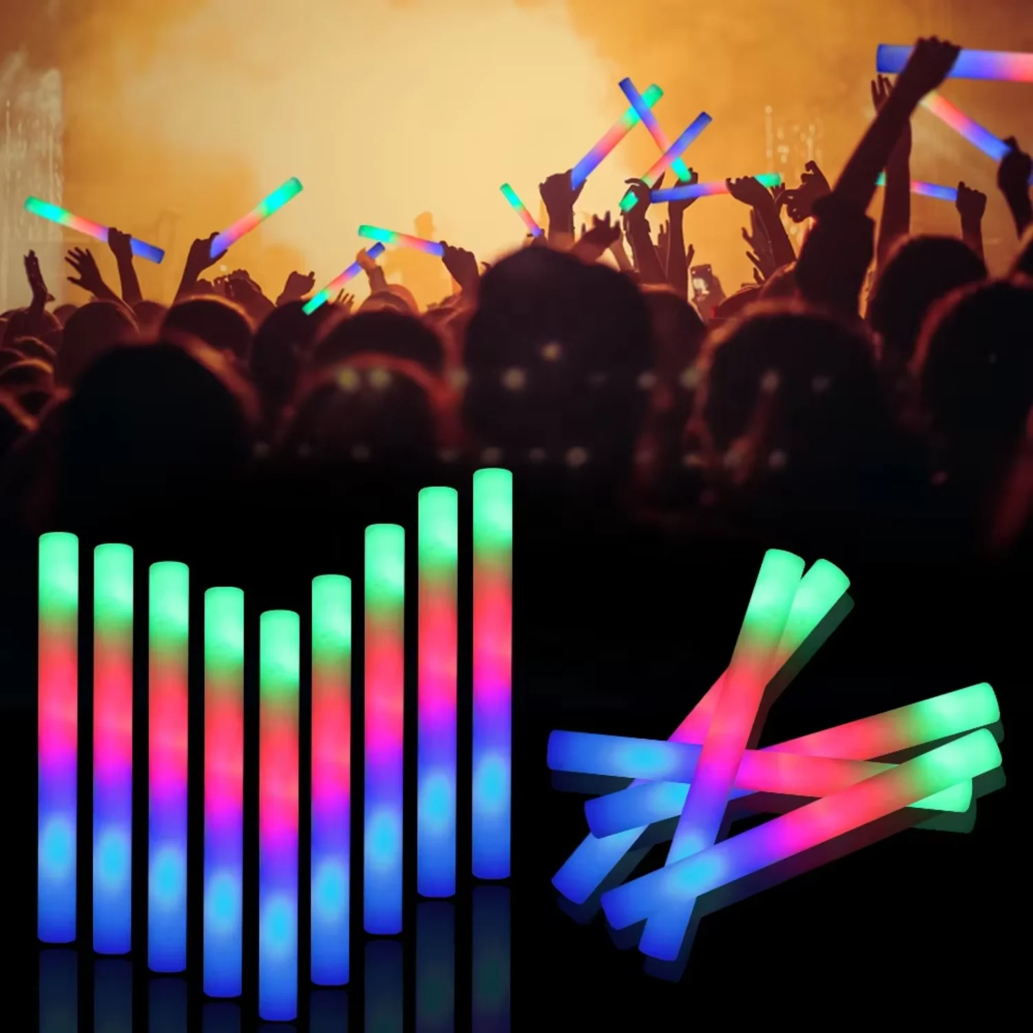 48cm RGB  High Quality Multi color Led Light Up Branded  Foam Glow Sticks Graduation bouquet Party rental equipment Party cups