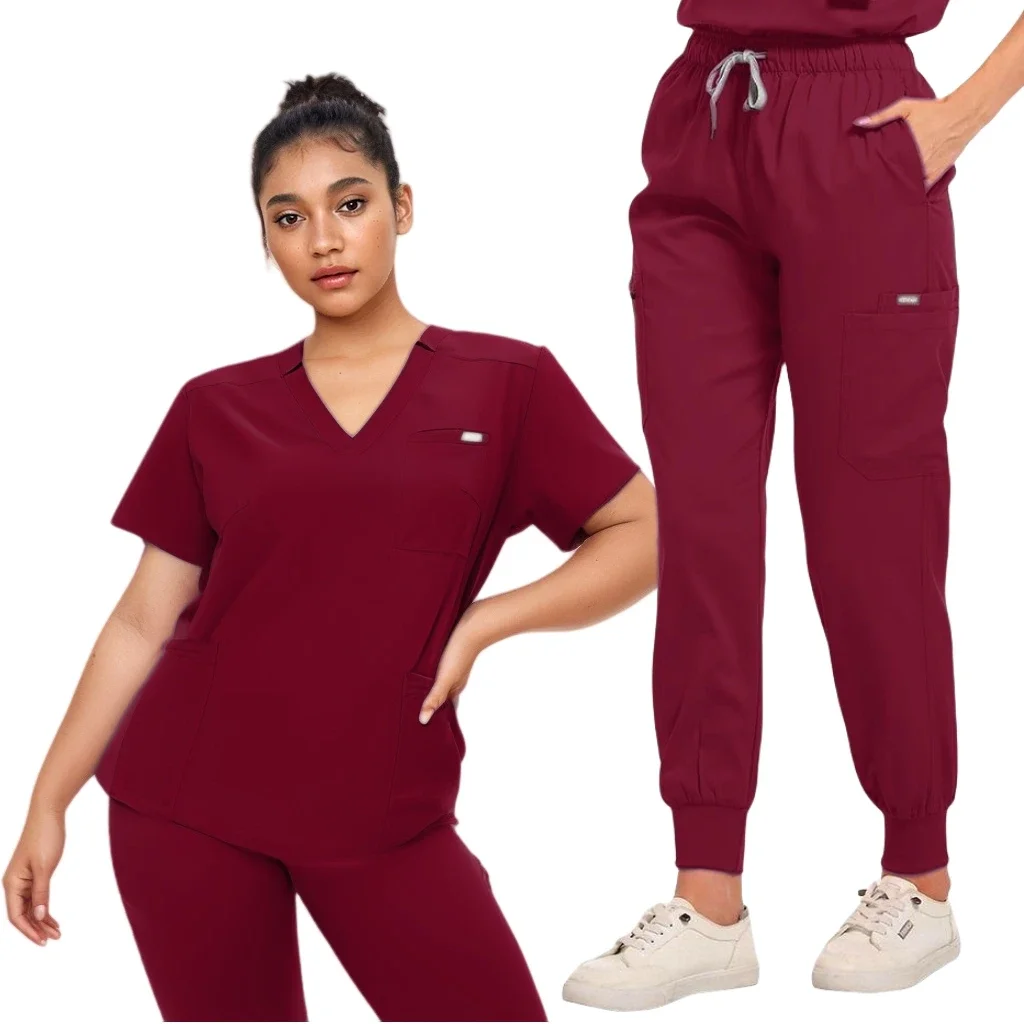 Stretch Oversized Scrub Set Medical Uniform Woman Set Surgical Top Pants Dental Clinic Workwear Nurse Clothes Clinic Accessories