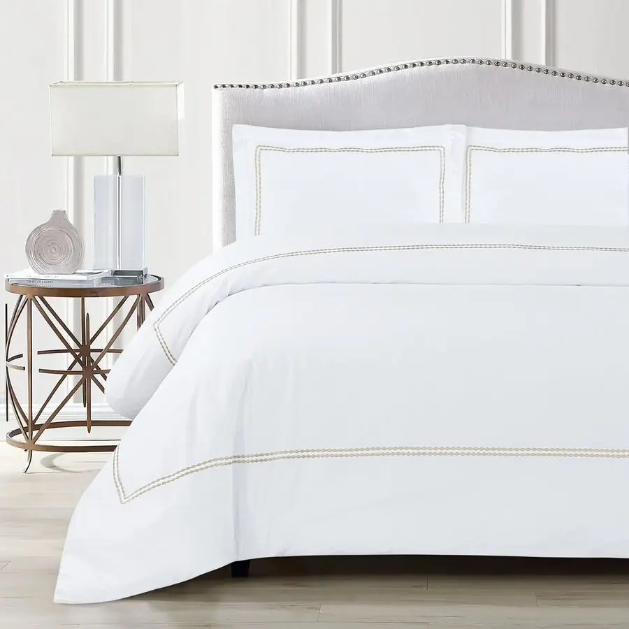 

White Duvet Cover Luxury Hotel Quality Bedding Set 100 Cotton Embroidered Duvet Covers with 2 Pillow Shams Hypoallergenic Zipper