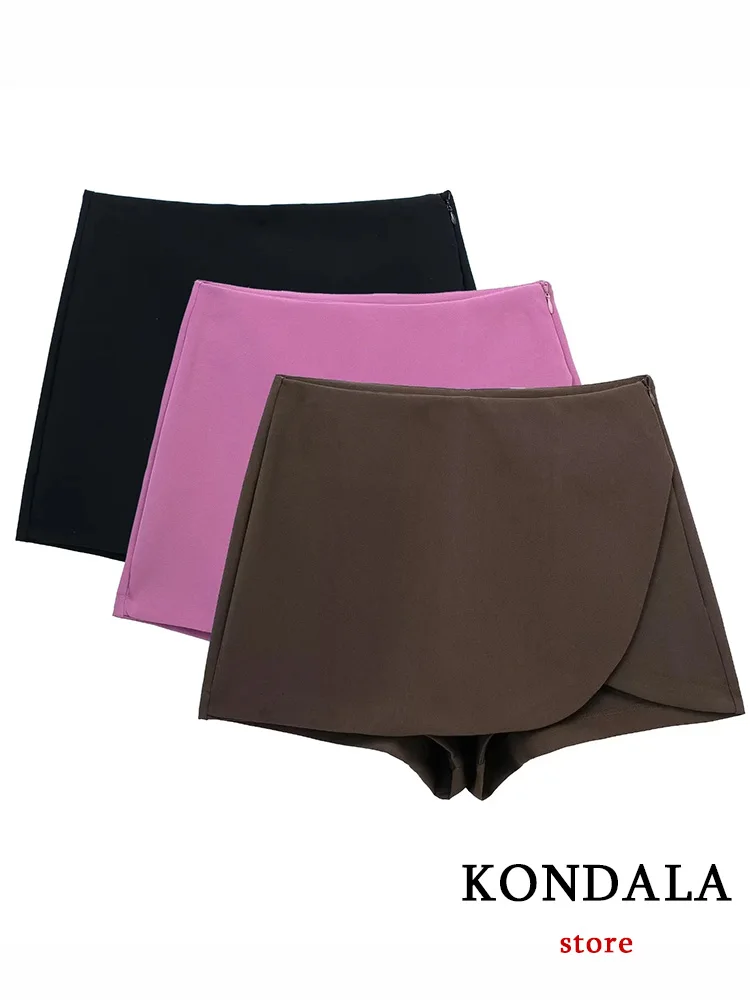 

KONDALA Casual Elegant Chic Women Shorts Skirts Solid Zipper Female Short Skirt Fashion 2022 High Waist Elegant Skirts
