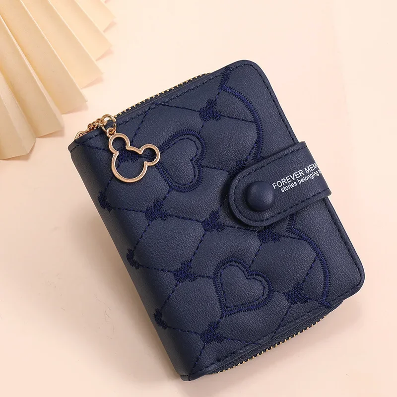 New Disney Mini Wallet Mickey Mouse Embroidery ID Card Holders Girls Coin Purse Fashion Short Zipper Wallet for Women