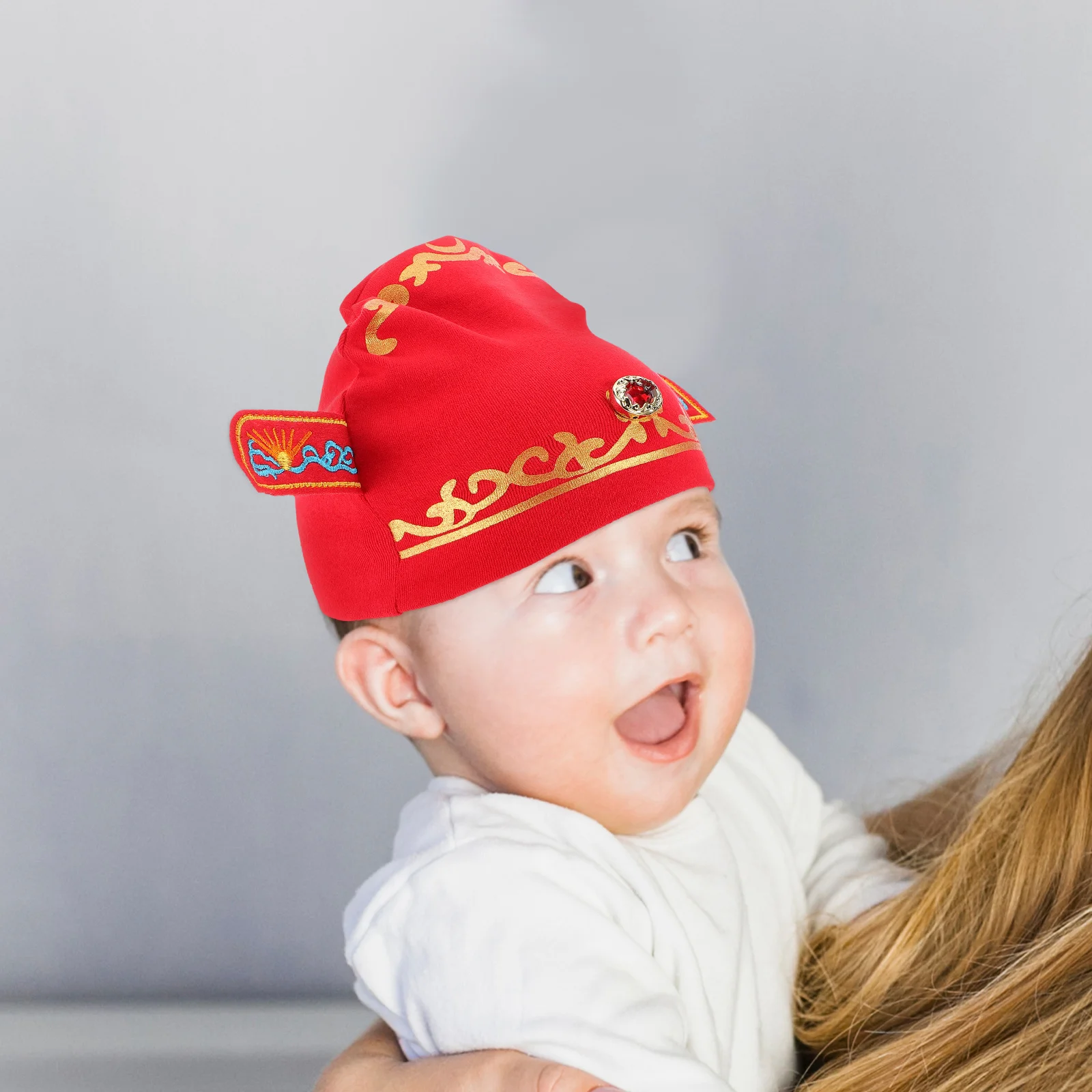 قبعة عيد الميلاد الأولى للأطفال من القطن الأحمر، قبعة ناعمة من Zhou Fortune Crown لالتقاط الصور الفوتوغرافية والحفلات والاحتفالات للجنسين لحديثي الولادة