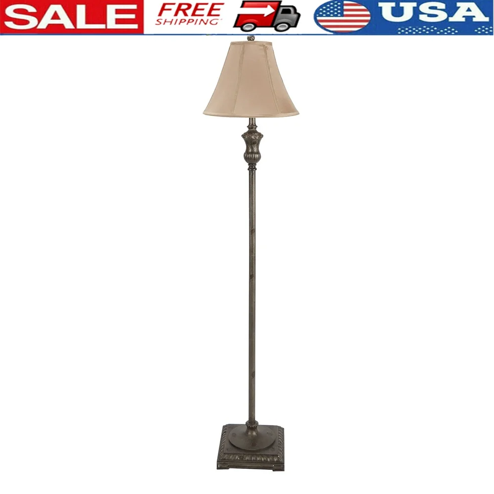 

Traditional 61 Inch Floor Lamp with Dimmable 3 Way Light Resin Construction Faux Silk Shade Multiple Finish Options