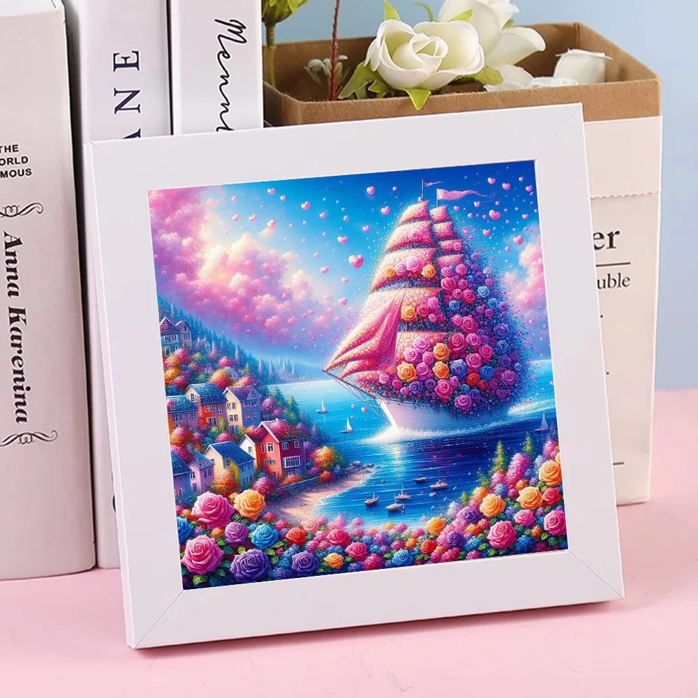 Dream Town Scenery 5D Full Circle Diamond Painting Set DIY Seaside Rose Love Sail Diamond Mosaic ricamo punto croce regali