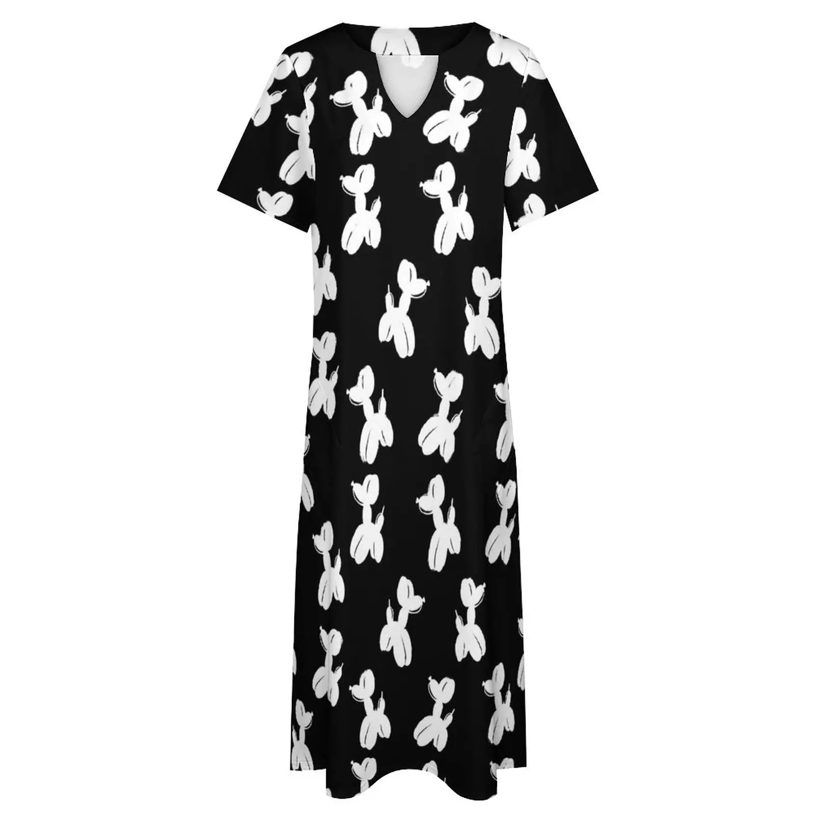 White Balloon Dog Dress Summer Animal Print Street Style Casual Long Dresses Female Party Maxi Dress Birthday Gift