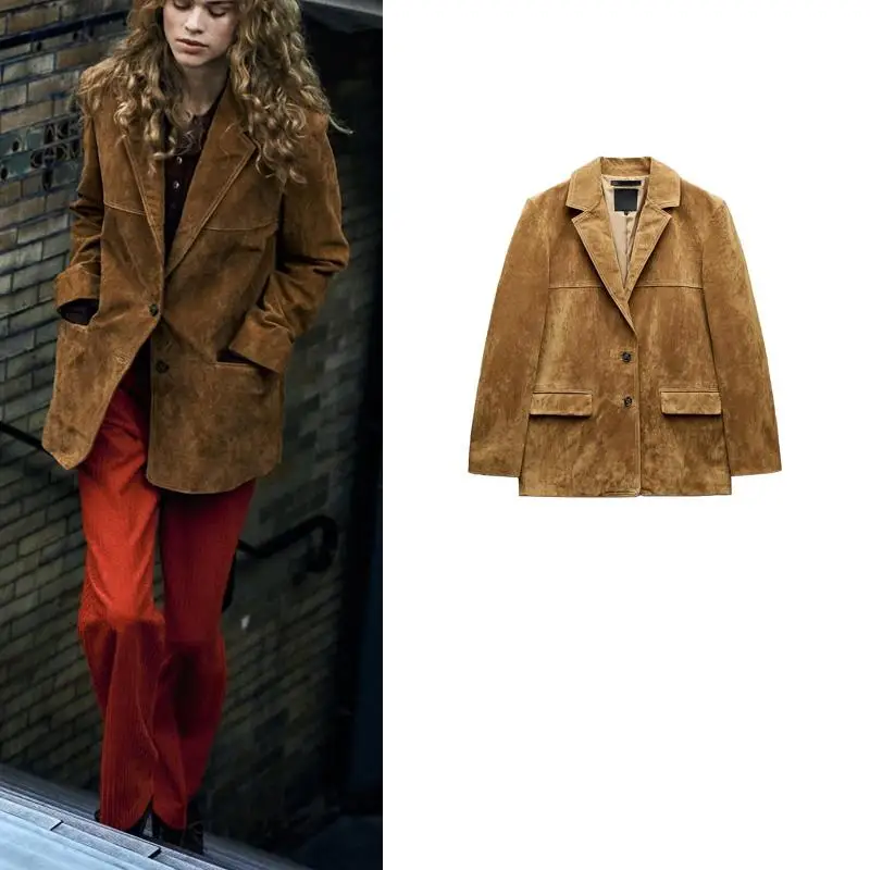 

Autumn Winter Women's Casual Long Sve Suede Vest Top Commute Sle Faionable Versatile Lapel Suit Jaet 434704