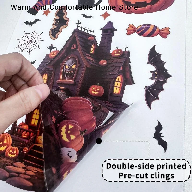【W】1/2/4/6/8 Sheets Halloween Decorations Creative Pumpkin Ghost Glass Sticker Happy Halloween Day Decor