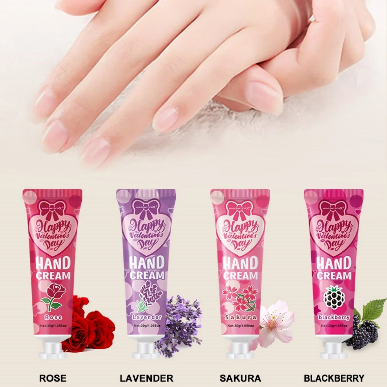 4PCS/Box Hand Cream Gift Set Valentine's Day Gift, Bridesmaid Gift Teacher Gift, Travel Size Suitable for Dry and Cracked