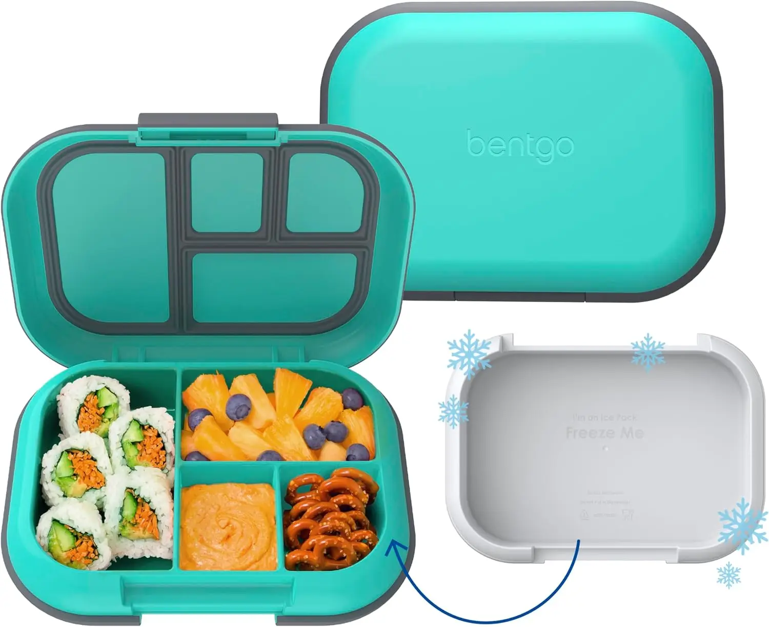 

Kids Leak-Proof Bento Lunch Box with Built-In Ice Pack, 4-Compartment, 3.3 Cup, BPA-Free, Microwave & Dishwasher Safe, Ages 3-7