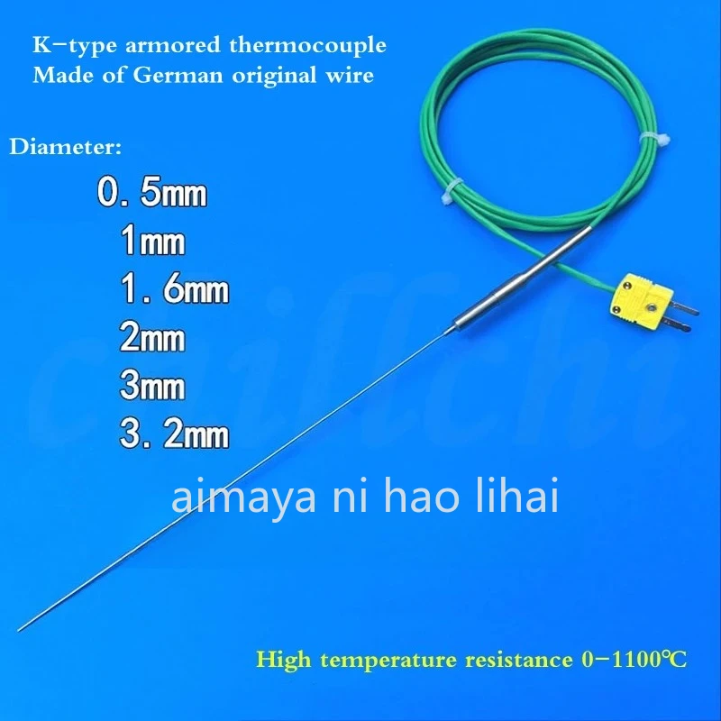 Armoured K type thermocouple diameter 0.5mm probe 3mm temperature resistance 1000 degree furnace temperature detection