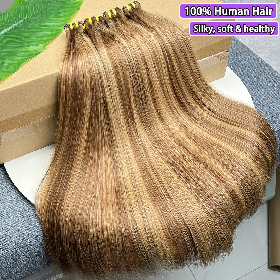 Double Drawn P4/27 Highlight Color Bundles Straight Human Hair 100 Grams Vietnamese 100% Human Hair Double Weft Weave Extensions