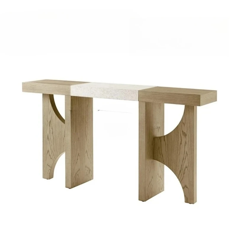 

Итальянский светлый роскошный высококачественный мраморный входной столик, современный простой коридорный входной столик из цельного дерева, декоративный стол